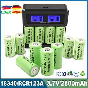 4Pcs 16340 배터리 2800mAh 충전식 3.7V CR123A 보안 카메라 손전등 LCD