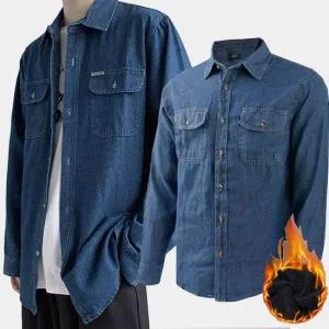 2장세트 제이케이 겨울 남성 빅사이즈 작업복 상의 용접 캐주얼 기모 청남방 데님 셔츠