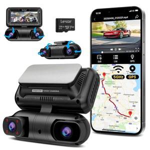 앞좌석 후방 캐빈 카메라가 장착된 SPRLEAP 4 채널 대시 캠, 차량용 360도 뷰 카메라, 내장 GPS, 5GHz WiFi, IR 나이트 비전, 24H 주차 모니터, G-센서, 128GB 카드 무료, 1080P*4