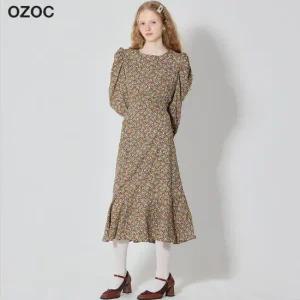 [오조크(OZOC)] 퍼프 소매 플로럴 원피스 (택가격 87000원)