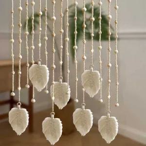 비즈발 커튼 나무구슬 100cm 나뭇잎 모빌 노란색 문발 파티션