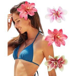 웨딩 브라이덜 비치 파티를 위한 여성용 인공 난초 헤어 바렛 히비스커스 플라워 클립 3종 핑크+로즈+그린