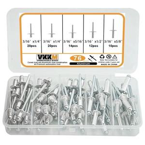 VKKM 76개 팝 리벳 모음 키트 - 금속 가구  자동차용 알루미늄 블라인드 다양한 패스너 세트