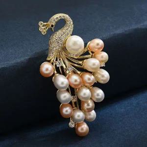 [골드스마일]담수 진주 AAA지르코니아 공작새 코사지 의류 액세서리