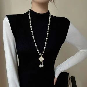 [골드스마일]실속형 길이조절 레이어드 목걸이 패션 진주 긴 롱