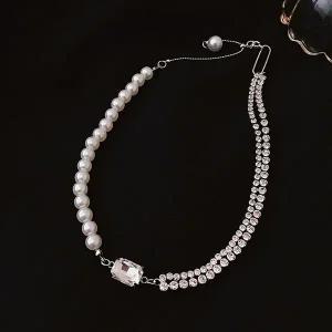 [골드스마일]패션 초커 목걸이 초커 진주 크리스탈 레이어드 길이조절