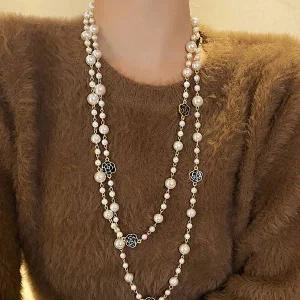 [골드스마일]패션 길이조절 장미 목걸이 롱 레이어드 긴 이중 진주