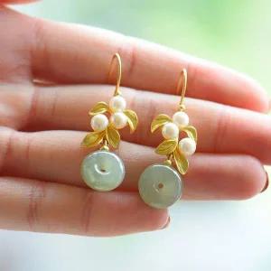 [골드스마일]담수진주 S925 귀걸이 아벤츄린 연옥 잎사귀 도넛링