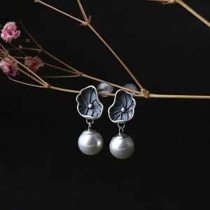 [골드스마일]연잎 은침 선물박스 담수진주 이어링 8MM S925 심플