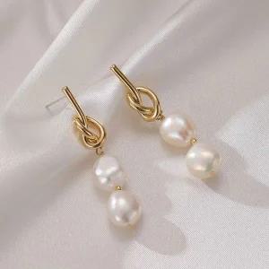 [골드스마일]귀걸이 담수진주 써지컬 자연주의 두알 매듭 심플