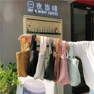 미니 똑딱이 코듀로이 손가방 토트백 장바구니 비치백