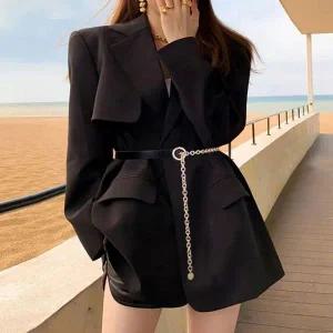 여성벨트 정장 원피스 코디 메탈 블랙 허리띠 벨트