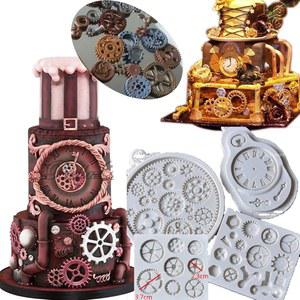 Anyana Steamunk Cogs 휠 기어 포켓 시계 몰드 케이크 퐁당 껌 페이스트 설탕 디자인 컵케이크 장식 토퍼 공예 세트