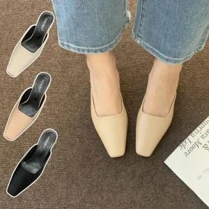 [피커]여성 발편한 심플 사각코 샌들 뮬 로우힐 블로퍼