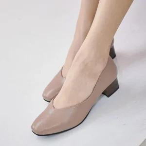 [피커]국내제작 각코 미들굽구두 소가죽 여성 미들힐