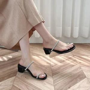 [피커]통굽슬리퍼 라운드 큐빅 엄지 미들굽 쪼리 슬리퍼힐