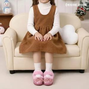 [디자이어로즈] 여아 찍찍이 겨울구두 털 플랫슈즈