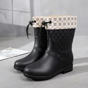 [피커]장화 패턴 기모 방수 겨울 여성롱레인부츠 방한화