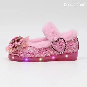 [셀러허브 패션][디자이어로즈] 여아구두 LED 라이팅 털 플랫슈즈