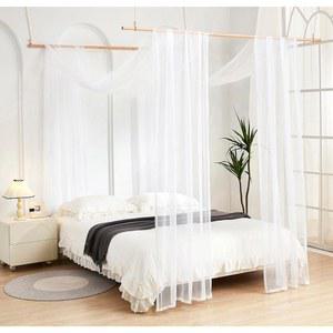 멩게르시 캐노피 침대 커튼 캐노피, 프레임 우드 폴, 스카프로 성인 여자 방 장식용 (흰색)