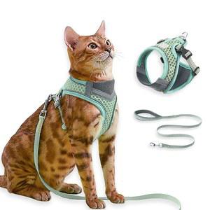 편안한 야외 산책을 위한 고양이 하네스와 목줄 세트, 탈출 방지, 고양이, 작은 개를 반사 스트립이 있는 조절 가능한 부드러운 조끼 하네스 (민트 그린, S)