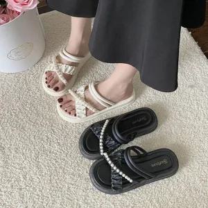 통굽 쪼리 푹신쪼리 키높이슈즈 신발 진주경량샌들 슬리퍼 여성신발