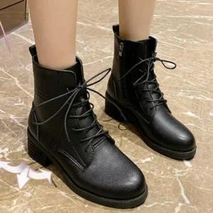 여성 워커화 플랫워커 기본안감 끈있는 워커힐 5cm 부츠 털안감