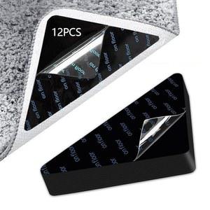 12개의 PCS 러그 테이프 그립퍼(하드우드 바닥 및 타일용), 재사용 세척 가능한 영역 카펫 테이프, 플랫 유지, 큰 패드 그립퍼, 미끄럼 방지 그립 코너