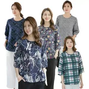 우일 여성 여름 인견 패턴 7부 블라우스 티셔츠 마담 중년 아줌마 엄마옷 상의