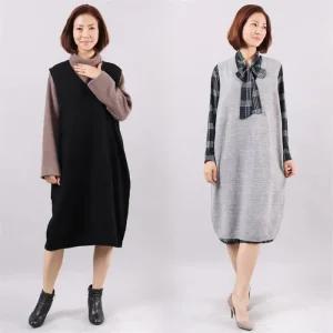 여성의류 민소매 니트 원피스 WC3728M101 빅사이즈