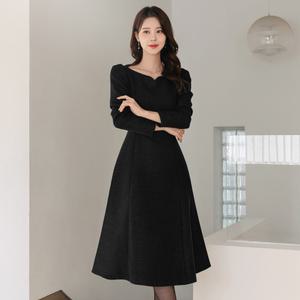 [시크라인] 알키오네 보트넥 펄 트위드 플레어 원피스 빅사이즈/하객룩/연말룩/모임룩