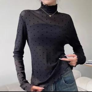 여성 시스루 스판  뮤아 벨벳 도트 블라우스 레이어드 이너티