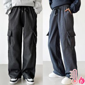 [캐주얼핏/2XL] 기모 데님 카고 스트링 논페이드 생지 밴딩허리 스트링 건빵바지 신축성 편하고 따뜻한 겨울바지