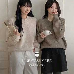 [핫핑](센텀시티점)[재구매율1위/울함유] 포근보카시_브이넥ver 루즈핏 울 캐시미어 니트티 P000CPHS