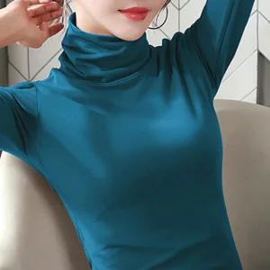 10컬러 여자 빅사이즈 77 얇은목폴라 기모 이너 긴팔 면폴라티 슬림핏 핑크 보라색목티