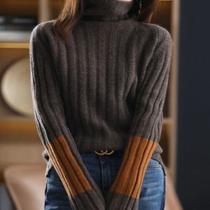 호오라  여성 겨울 배색 골지 목폴라 니트티 폴라티 긴팔티