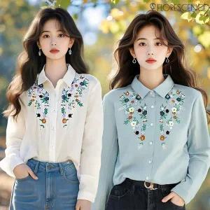 [하프클럽/](55~88)2종세트 로맨틱자수 셔츠블라우스 롱셔츠 여성봄블라우스