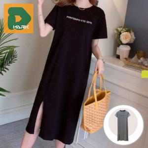 트임원피스 긴 티셔츠 슬림핏 캐주얼 넥 라운드 기장 스커트 반팔 휴양지 휴가룩 만삭 여름 옆트임 원피스