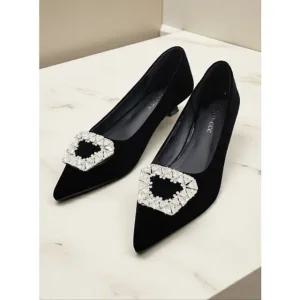 [갤러리아] [센터시티] 고세 여성 벨벳 크리스탈 플랫 펌프스 OZP5F008 블랙
