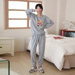 여성 농구 곰돌이 배색 맨투맨 조거팬츠 트레이닝 세트 츄리닝 잠옷세트 홈웨어 -WPST0180- 봄 가을