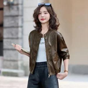 솔저스여성 밍크코트 숏 가을 차이나 캐주얼 빈티지 PU가죽 재킷 OPH3
