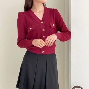 여자 봄 가을 겨울 무지 금장 브이넥 숏 니트 가디건 핏이 예쁜 간절기 카디건 편한 아우터 이너티