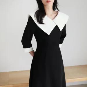 여자 봄 클래식 하객룩 블랙앤화이트 원피스_4