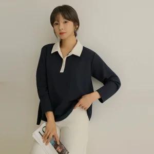 [엘리시아] 30% 할인 특가 [MADE] 이델 배색 반오픈 카라 T