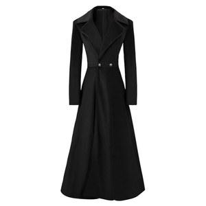 HGps8w 여성 빈티지 벨벳 트렌치코트 더블 가슴 스윙 드레스 재킷 겨울 따뜻한 롱 오버코트 바람막이