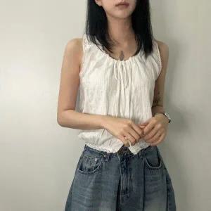 아트박스/갓샵 리본 스트링 펀칭 블라우스 티 레이스 민소매 나시