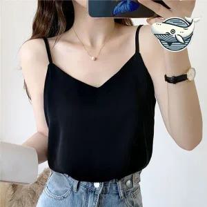 심플한 브이넥 블랙 민소매 레이어드 이너