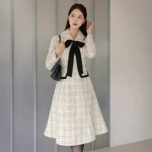 XXL까지) 세라트 타이넥 체크 트위드 원피스 겨울 하객룩 오피스룩 모임룩 격식룩 연말룩 빅사이즈
