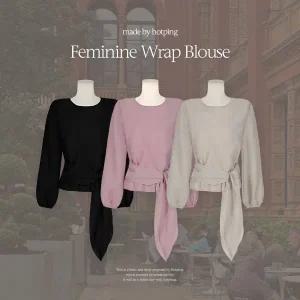 핫핑 [하객룩/여리여리] 메비니 라운드넥 링클 긴팔 랩 블라우스