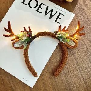 (산타핫딜) LED 루돌프 머리띠/불빛 점멸가능/크리스마스 파티 소품 루돌프뿔/머리 헤어 장식 반짝 머리핀/230번